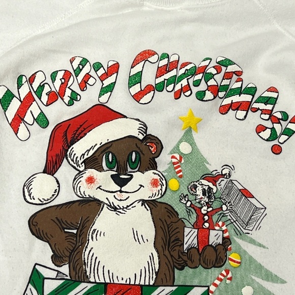 Vintage Merry Christmas Bear Ugly Xmas Sweater Sweatshirt 1980s - Picture 5 of 7